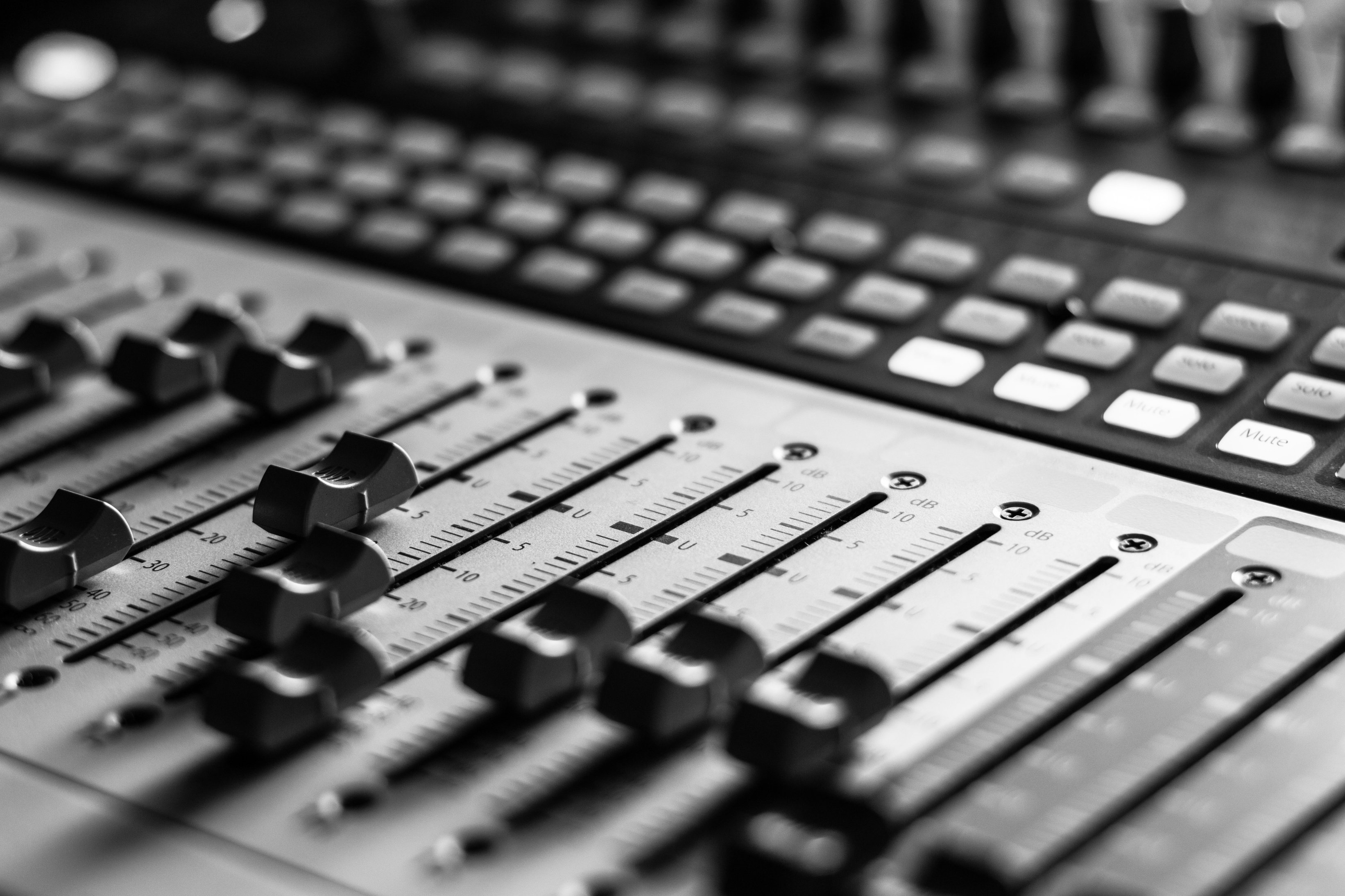 Sound recording studio mixer desk: professional music production